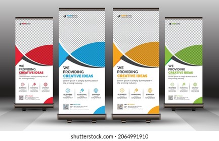 Stylish Corporate Roll Up Banner Template Unique Design for Multipurpose Use with Creative Shapes and Idea