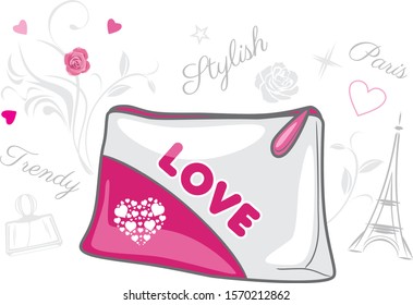 Stylish cosmetic bag in vintage design. Vector