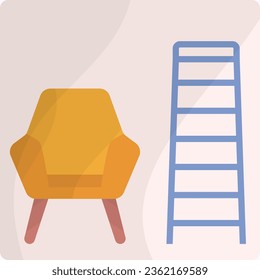 Stylish Couch and Ladder concept, Interior decoration in process vector color icon design, Handyman Services symbol, House Repairing sign, Civil Engineering and Building Contractor stock illustration