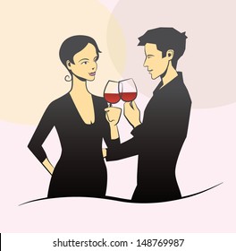 Stylish couple drinking wine