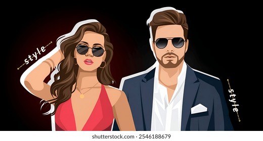 A stylish couple illustration,2d flat vector ,minimalistic design with plain background.