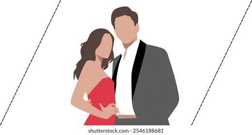 A stylish couple illustration,2d flat vector ,minimalistic design with plain background.