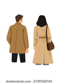 stylish couple wearing coats back view vector illustration