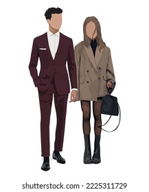 Stylish couple of young people. Man and woman on a white background. Vector illustration