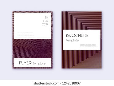 Stylish cover design template set. Gold abstract lines on maroon background. Favorable cover design. Fine catalog, poster, book template etc.