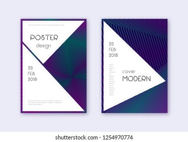 Stylish cover design template set. Neon abstract lines on dark blue background. Fancy cover design. Stunning catalog, poster, book template etc.