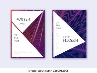 Stylish cover design template set. Violet abstract lines on dark background. Fascinating cover design. Pleasant catalog, poster, book template etc.