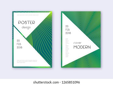 Stylish cover design template set. Green abstract lines on dark background. Fancy cover design. Delicate catalog, poster, book template etc.