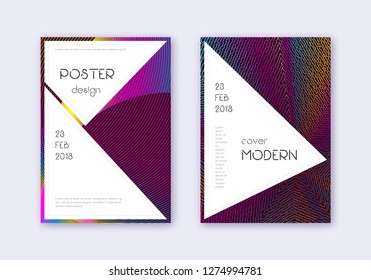 Stylish cover design template set. Rainbow abstract lines on wine red background. Fantastic cover design. Unique catalog, poster, book template etc.