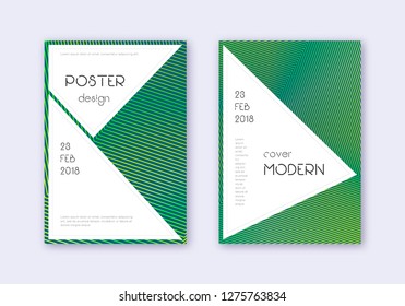 Stylish cover design template set. Green abstract lines on dark background. Fancy cover design. Dazzling catalog, poster, book template etc.