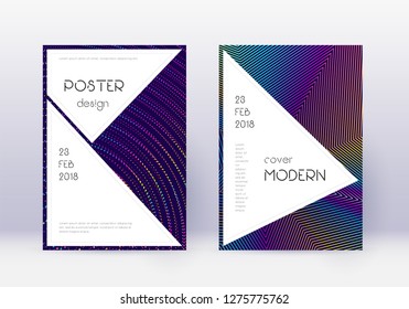 Stylish cover design template set. Rainbow abstract lines on dark blue background. Fantastic cover design. Fascinating catalog, poster, book template etc.