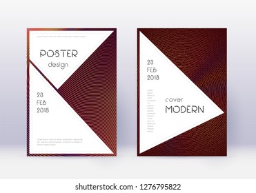 Stylish cover design template set. Orange abstract lines on wine red background. Fantastic cover design. Appealing catalog, poster, book template etc.