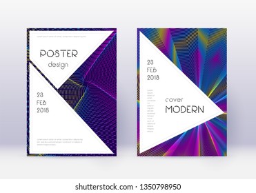 Stylish cover design template set. Rainbow abstract lines on dark blue background. Fantastic cover design. Marvelous catalog, poster, book template etc.