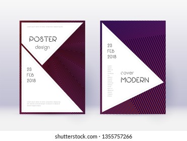 Stylish cover design template set. Violet abstract lines on dark background. Fascinating cover design. Flawless catalog, poster, book template etc.