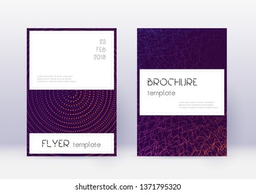 Stylish cover design template set. Violet abstract lines on dark background. Flawless cover design. Astonishing catalog, poster, book template etc.