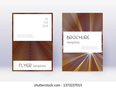 Stylish cover design template set. Gold abstract lines on maroon background. Favorable cover design. Great catalog, poster, book template etc.