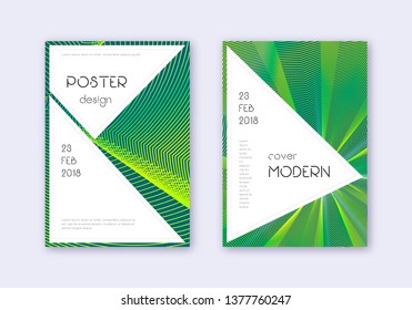 Stylish cover design template set. Green abstract lines on dark background. Fancy cover design. Fair catalog, poster, book template etc.