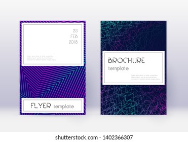 Stylish cover design template set. Neon abstract lines on dark blue background. Fetching cover design. Authentic catalog, poster, book template etc.