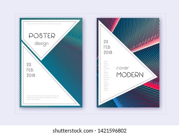 Stylish cover design template set. Red white blue abstract lines on dark background. Fascinating cover design. Emotional catalog, poster, book template etc.
