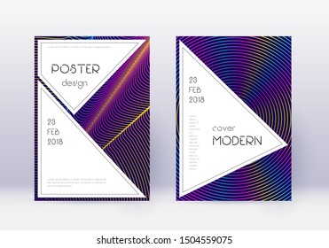 Stylish cover design template set. Rainbow abstract lines on dark blue background. Fantastic cover design. Lovely catalog, poster, book template etc.