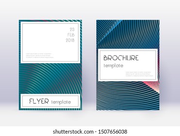 Stylish cover design template set. Red abstract lines on white blue background. Fine cover design. Interesting catalog, poster, book template etc.