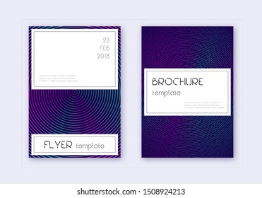 Stylish cover design template set. Neon abstract lines on dark blue background. Fetching cover design. Adorable catalog, poster, book template etc.