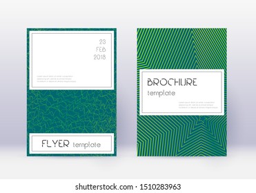 Stylish cover design template set. Green abstract lines on dark background. Favorable cover design. Modern catalog, poster, book template etc.