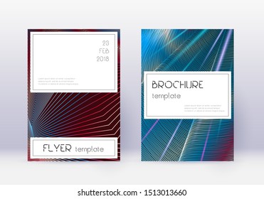 Stylish cover design template set. Red abstract lines on white blue background. Fine cover design. Mind-blowing catalog, poster, book template etc.