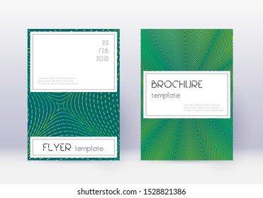 Stylish cover design template set. Green abstract lines on dark background. Favorable cover design. Posh catalog, poster, book template etc.