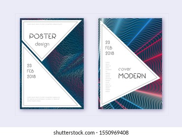 Stylish cover design template set. Red white blue abstract lines on dark background. Fascinating cover design. Extra catalog, poster, book template etc.