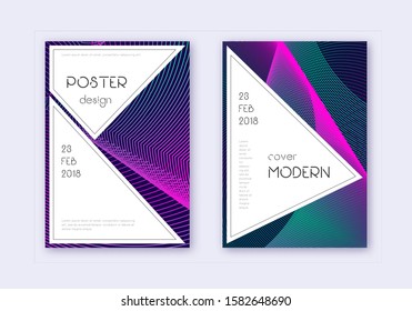 Stylish cover design template set. Neon abstract lines on dark blue background. Fancy cover design. Mesmeric catalog, poster, book template etc.