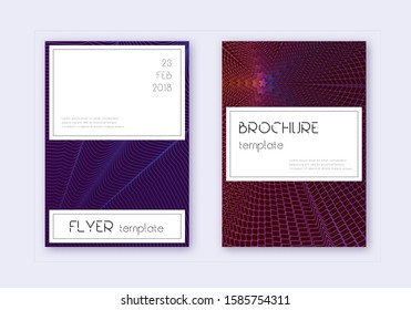 Stylish cover design template set. Violet abstract lines on dark background. Fine cover design. Superb catalog, poster, book template etc.