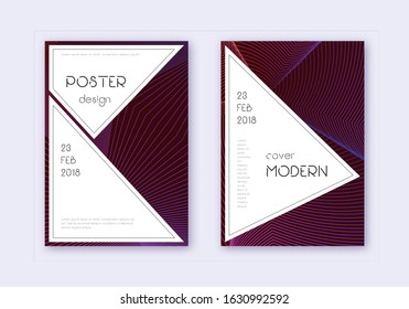 Stylish cover design template set. Violet abstract lines on dark background. Fascinating cover design. Magnificent catalog, poster, book template etc.
