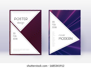 Stylish cover design template set. Violet abstract lines on dark background. Fascinating cover design. Immaculate catalog, poster, book template etc.