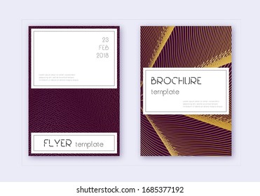 Conjunto de plantillas de diseño de portada elegante. Líneas abstractas de oro sobre fondo marrón. Diseño de portada favorable. Catálogo fascinante, póster, plantilla de libro, etc.