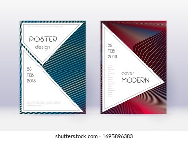 Stylish cover design template set. Red abstract lines on white blue background. Fascinating cover design. Authentic catalog, poster, book template etc.