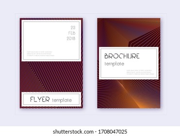 Stylish cover design template set. Orange abstract lines on wine red background. Fetching cover design. Interesting catalog, poster, book template etc.