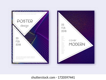 Stylish cover design template set. Rainbow abstract lines on dark blue background. Fantastic cover design. Fine catalog, poster, book template etc.