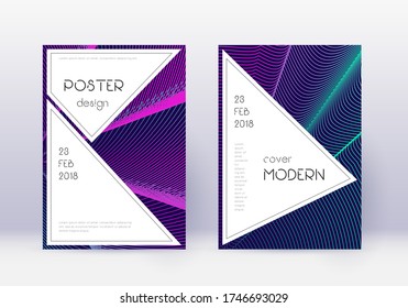 Stylish cover design template set. Neon abstract lines on dark blue background. Fancy cover design. Grand catalog, poster, book template etc.