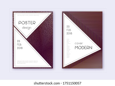 Stylish cover design template set. Gold abstract lines on maroon background. Fair cover design. Valuable catalog, poster, book template etc.