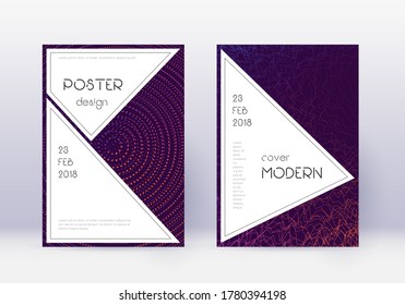 Stylish cover design template set. Violet abstract lines on dark background. Fascinating cover design. Majestic catalog, poster, book template etc.