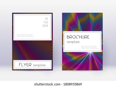 Stylish cover design template set. Rainbow abstract lines on wine red background. Fine cover design. Emotional catalog, poster, book template etc.