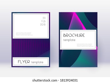 Stylish cover design template set. Neon abstract lines on dark blue background. Fetching cover design. Actual catalog, poster, book template etc.