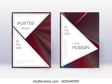 Stylish cover design template set. Red abstract lines on white blue background. Fascinating cover design. Alluring catalog, poster, book template etc.