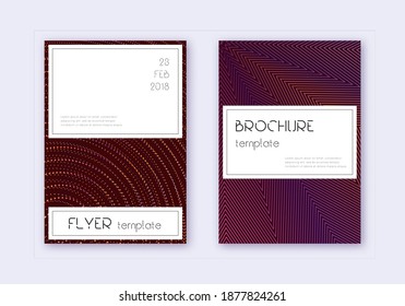 Stylish cover design template set. Orange abstract lines on wine red background. Fetching cover design. Incredible catalog, poster, book template etc.
