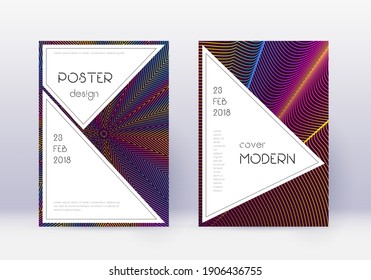 Stylish cover design template set. Rainbow abstract lines on wine red background. Fantastic cover design. Stunning catalog, poster, book template etc.