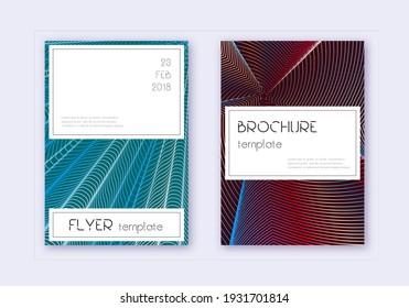 Stylish cover design template set. Red white blue abstract lines on dark background. Fine cover design. Stunning catalog, poster, book template etc.