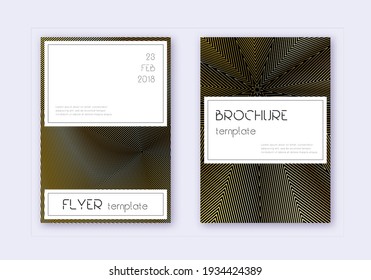 Conjunto de plantillas de diseño de portada elegante. Líneas abstractas de oro sobre fondo negro. Diseño de portada favorable. Catálogo sorprendente, afiche, plantilla de libro, etc.