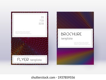 Stylish cover design template set. Rainbow abstract lines on wine red background. Fine cover design. Gorgeous catalog, poster, book template etc.