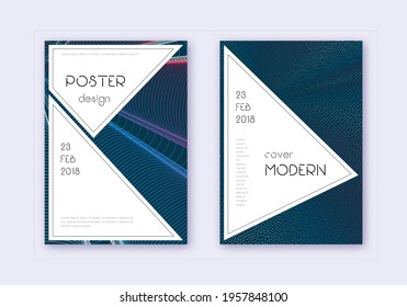 Stylish cover design template set. Red white blue abstract lines on dark background. Fascinating cover design. Divine catalog, poster, book template etc.